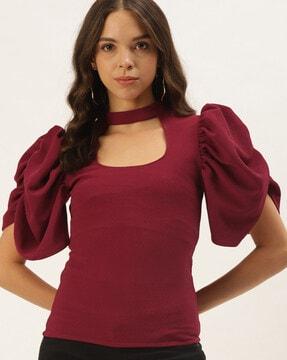 slim fit top with puff sleeves