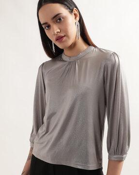 slim fit top with puff sleeves