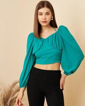 slim fit top with puff sleeves