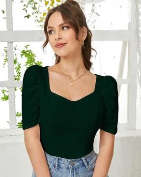 slim fit top with puffed sleeves