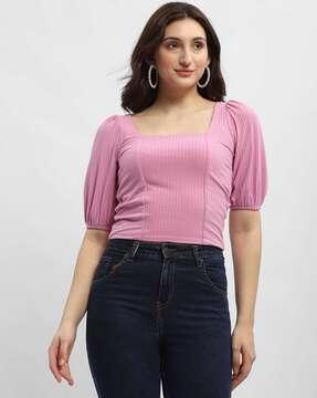 slim fit top with puffed sleeves