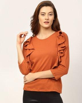 slim fit top with ruffle