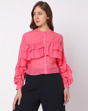 slim fit top with ruffled overlay