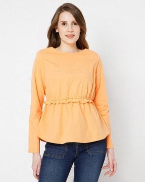slim fit top with ruffled panel