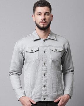 slim fit trucker jacket with flap pockets