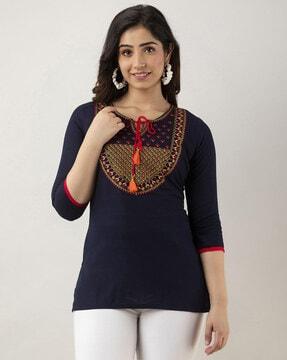 slim fit tunic with embroidered yoke