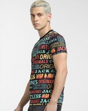 slim fit typographic print crew-neck t-shirt