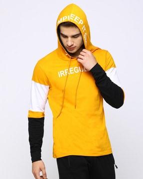 slim fit typographic print hooded t-shirt