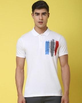 slim fit typographic print polo t-shirt