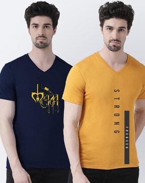 slim fit typography print v-neck t-shirts