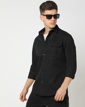 slim fit utility shirt with flap pocket