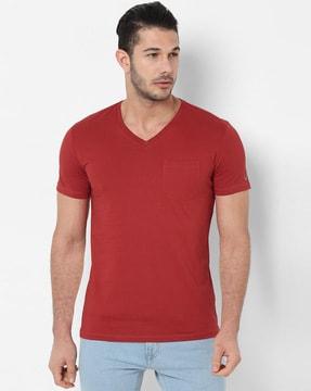 slim fit v-neck t-shirt with branding