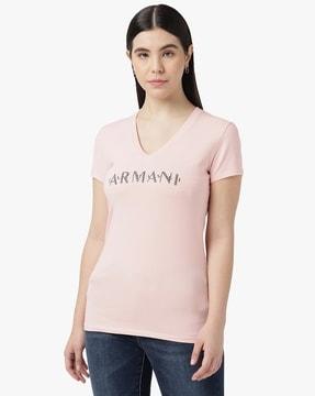 slim fit v-neck t-shirt with embellished logo