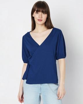 slim fit v-neck wrap-style top