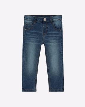 slim fit washed jeans with whiskers