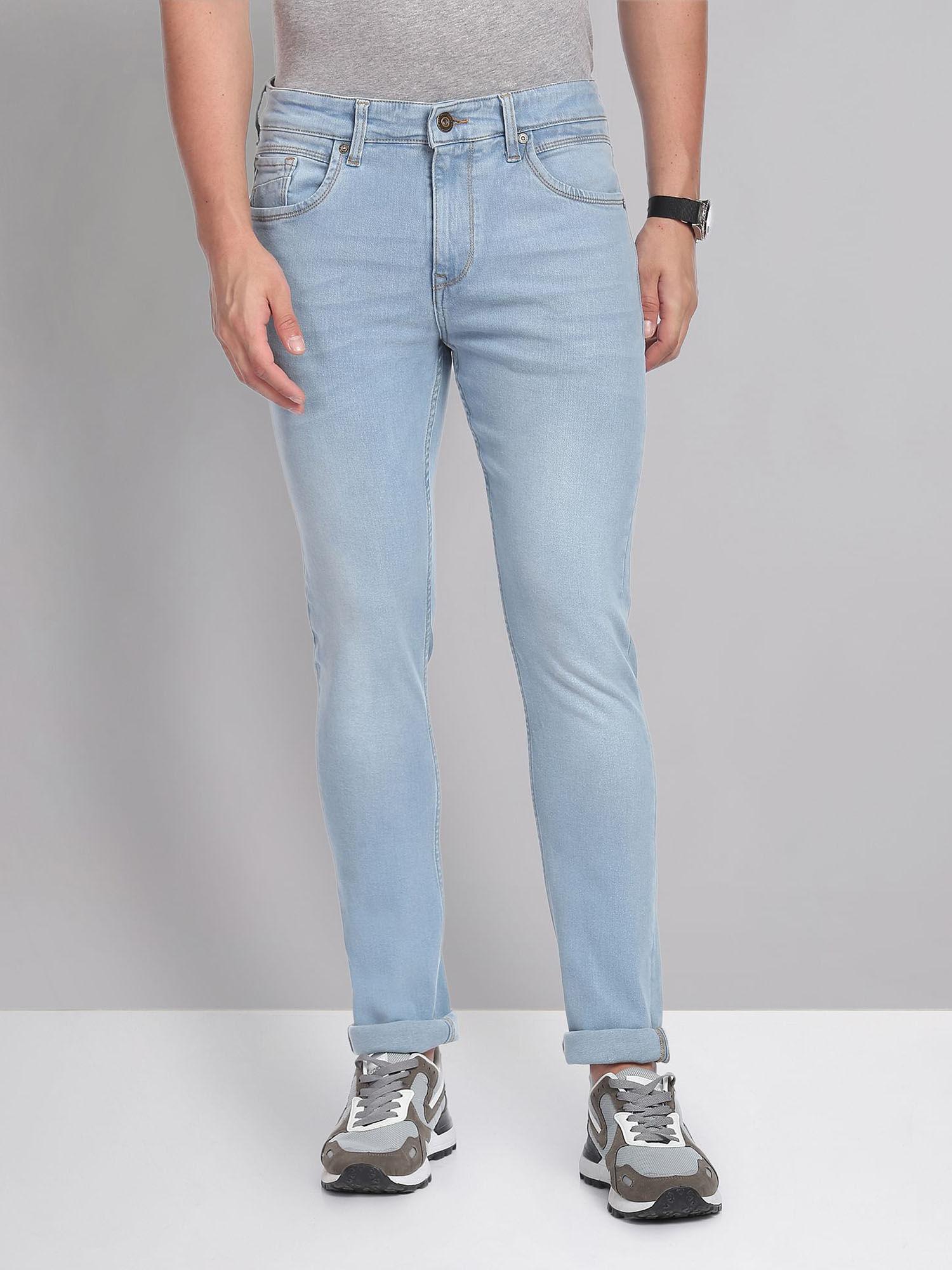 slim fit whiskered jeans