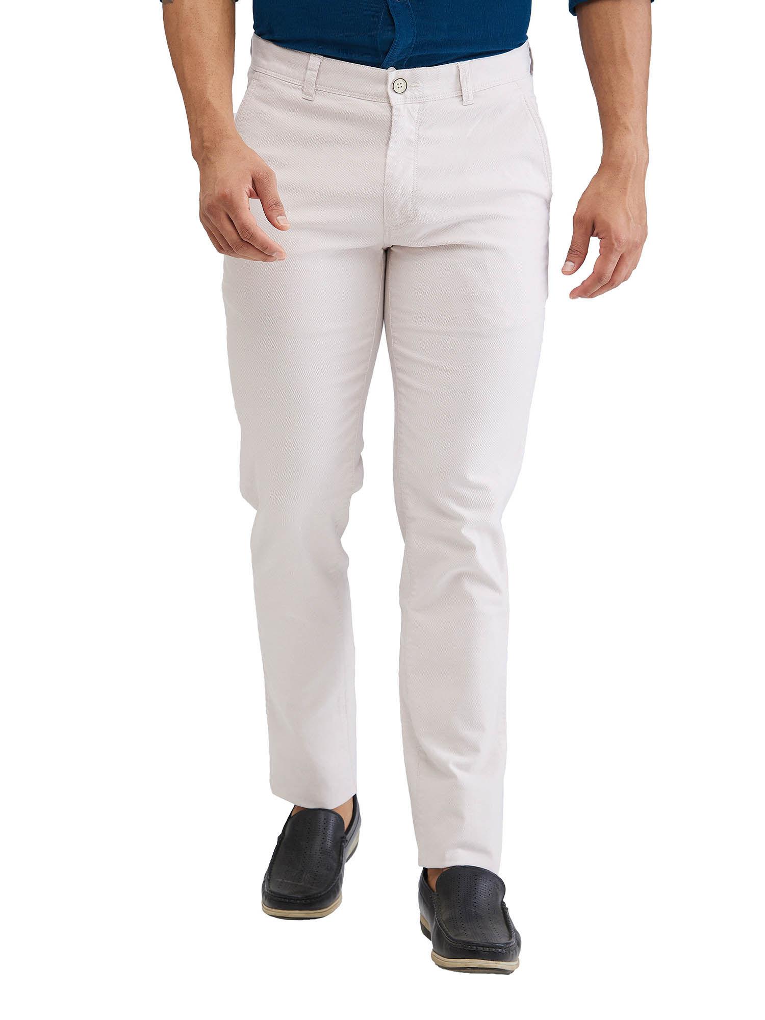 slim fit yarn dyed medium white casual trouser