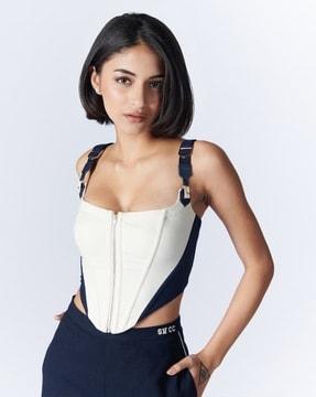 slim fit zip-front corset top