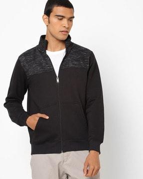 slim fit zip-front high-neck sweatshirt