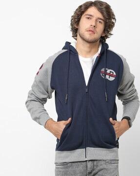 slim fit zip-front hoodie with insert pockets