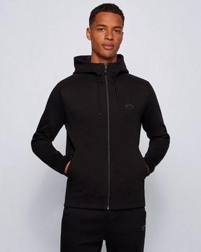 slim fit zip-front hoodie with insert pockets