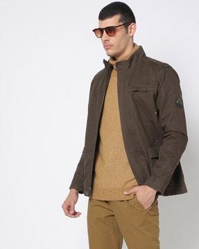 slim fit zip-front jacket with mock collar