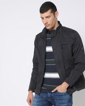 slim fit zip-front jacket with mock collar