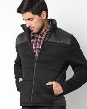 slim fit zip-front quilted jacket