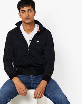 slim fit zip-front sweatshirt with insert pockets
