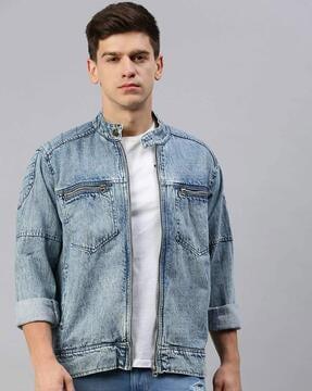 slim-fit zip-front washed jacket