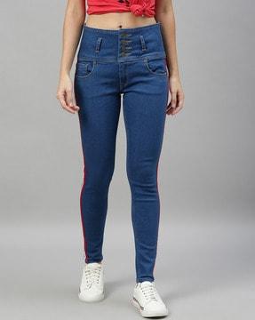 slim jeans with insert pockets & stripes