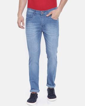 slim jeans with whiskers effect