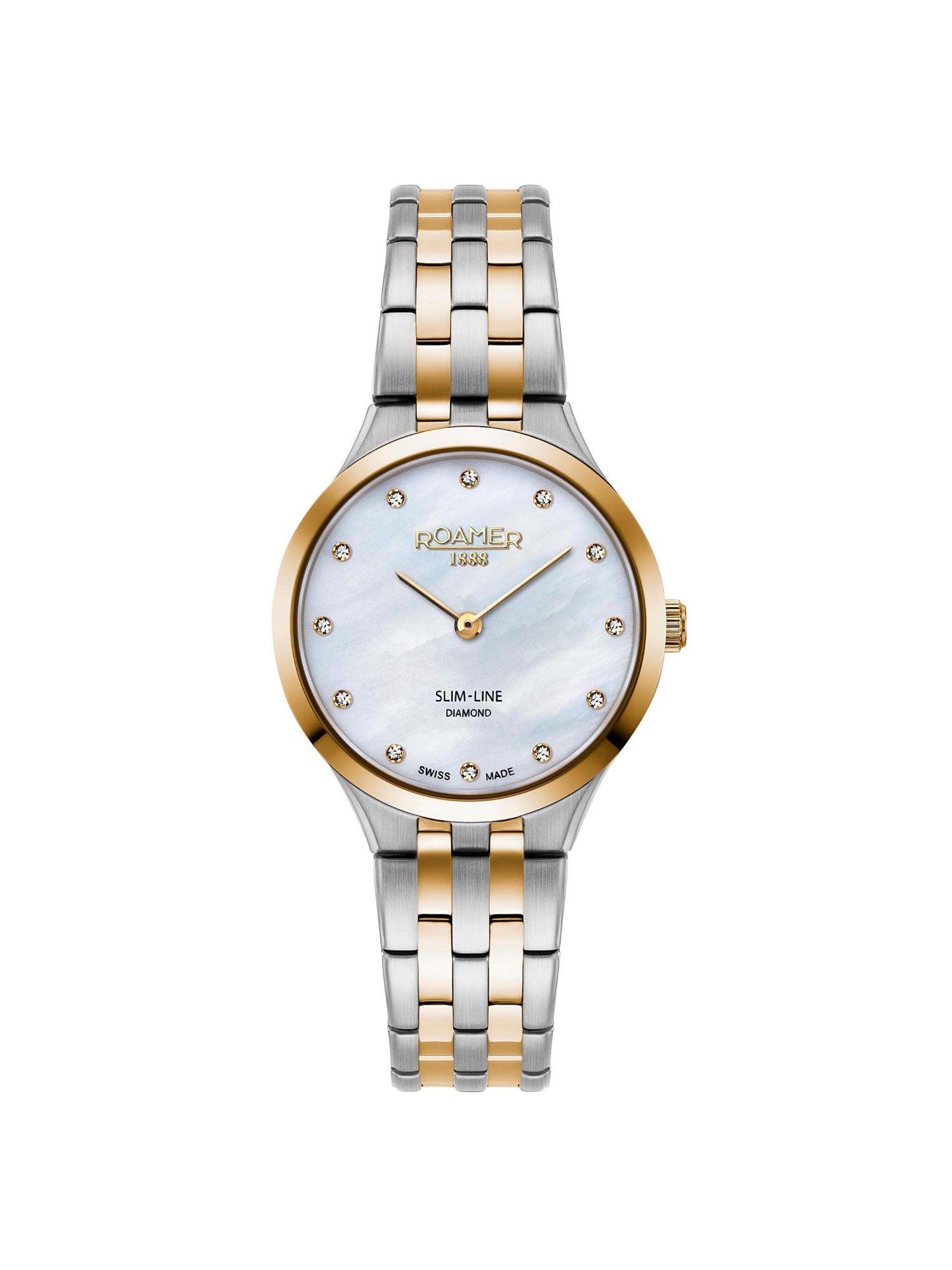 slim-line diamond swiss made white round dial womens watch - 512847 47 89 20 (medium)