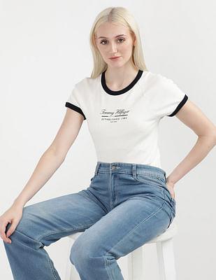 slim script ringer crew neck t-shirt