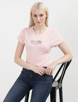 slim script ringer crew neck t-shirt