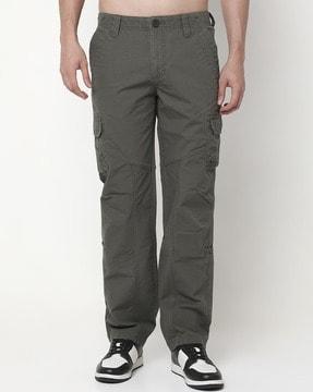 slim straight fit cotton trousers