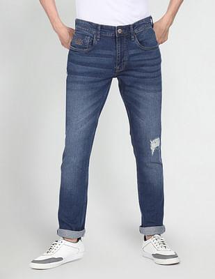 slim straight fit stone wash jeans