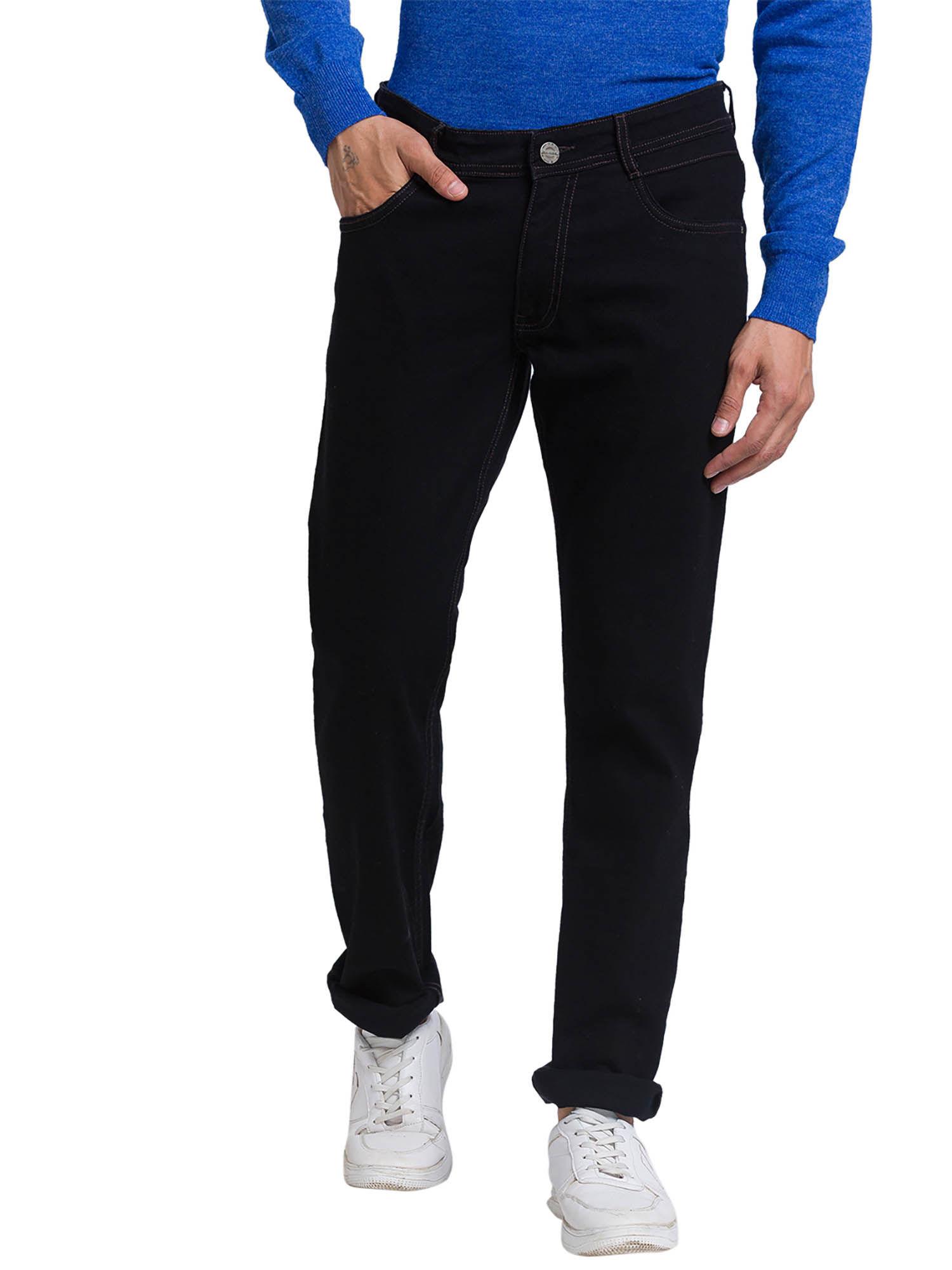 slim tapered fit solid design black jeans