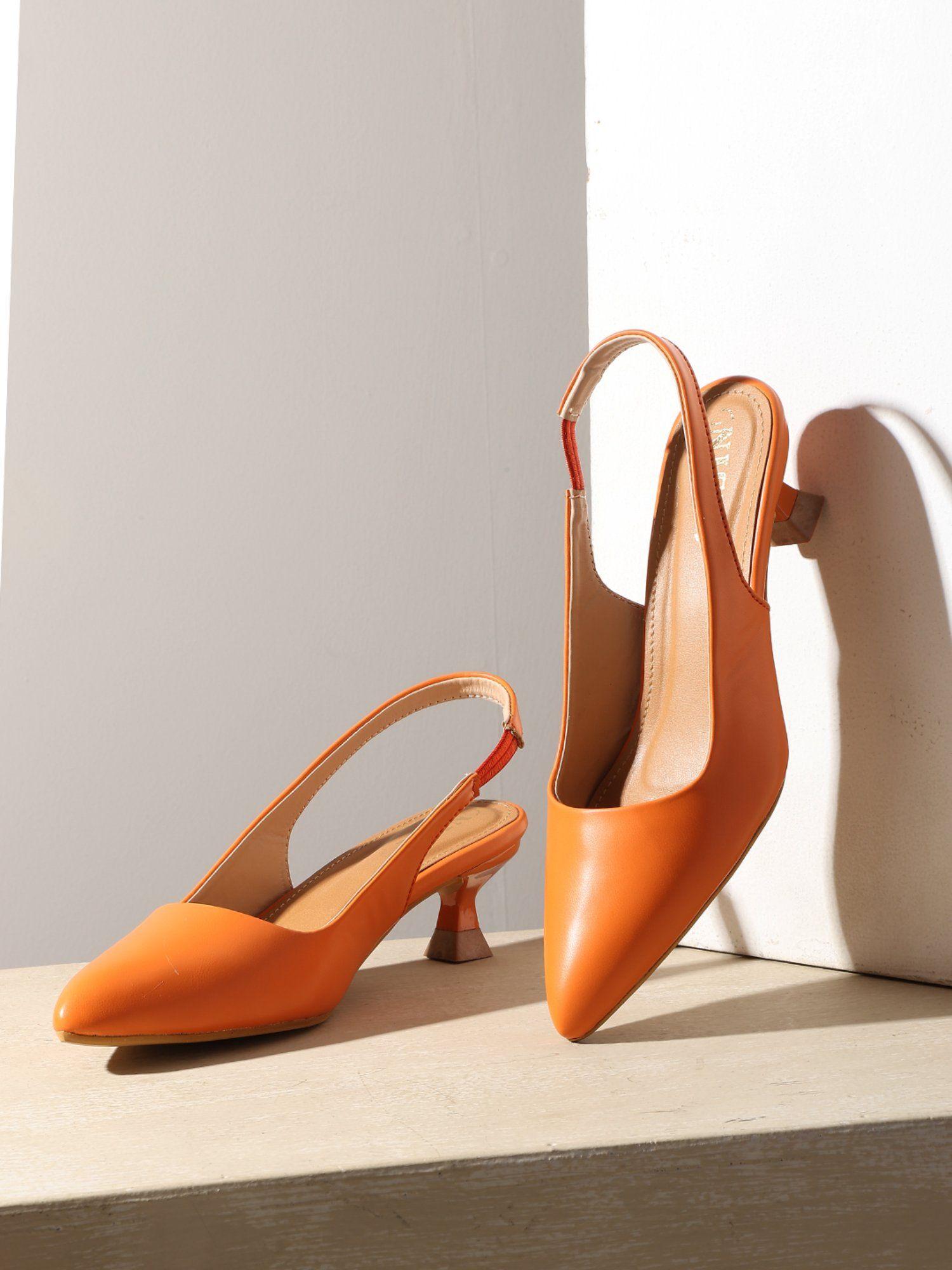 sling back orange kitten pump heels