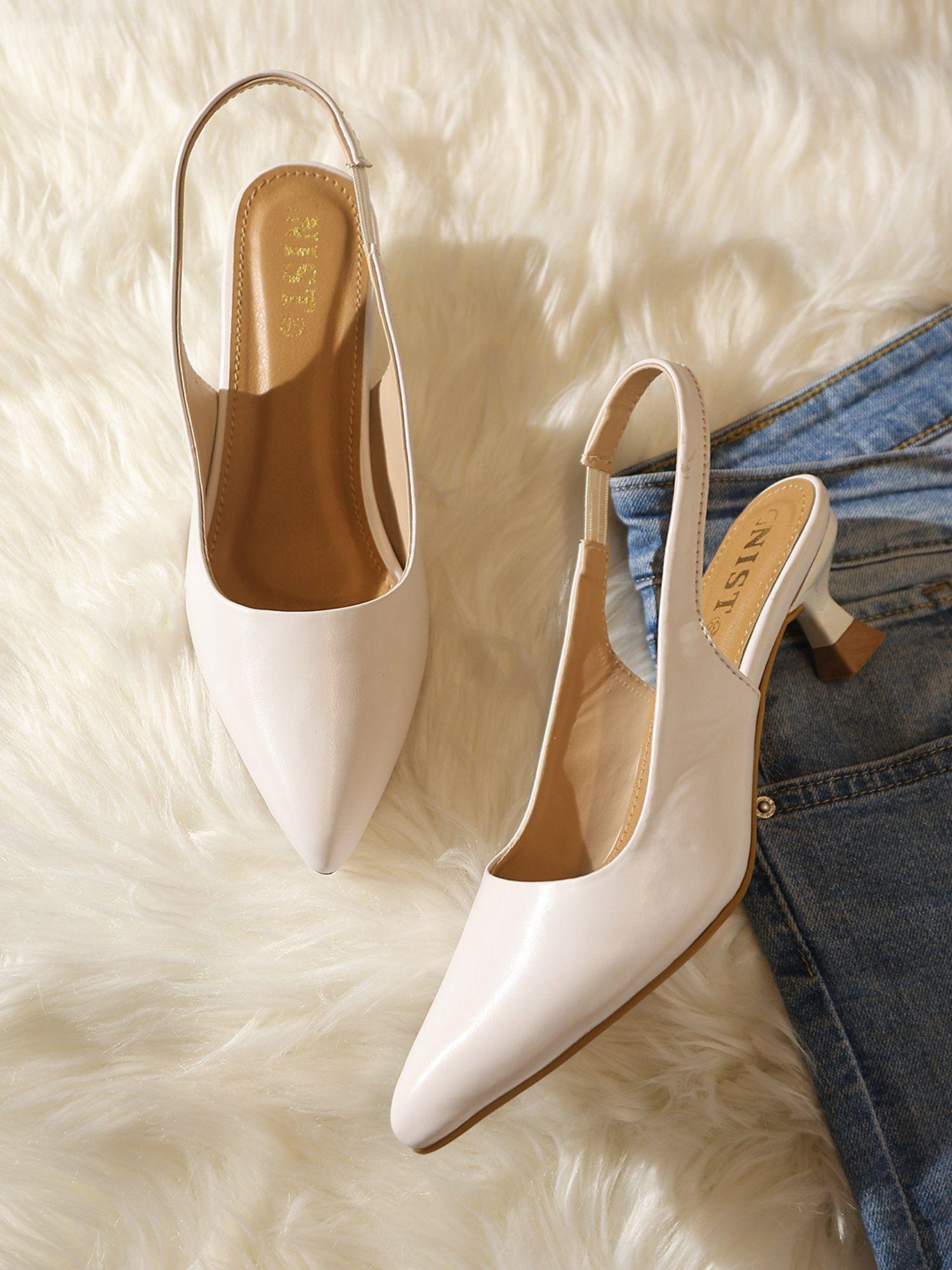 sling back white kitten pump heels