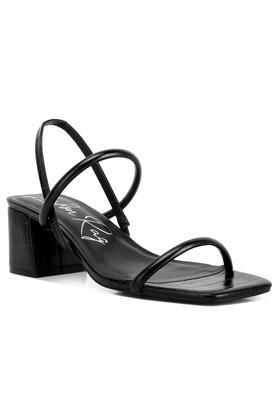 slingback slip on block heel sandals - black
