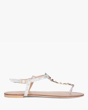 slingback flat sandals with metal accent