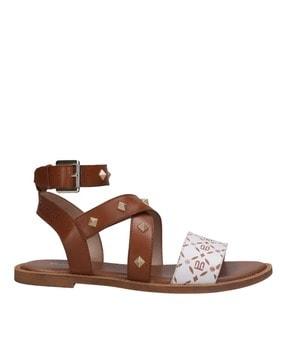 slingback flat sandals with metal rivets