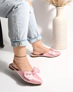 slingback mules with bow applique