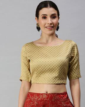 slip-on blouse with zari woven motifs