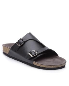 slip-on casual sandals with metal accent