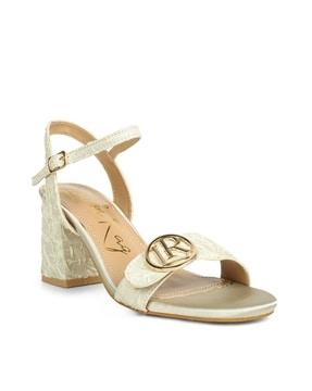 slip-on chunky heeled sandals with metal applique