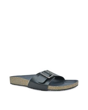 slip-on flat sandals with buckle strap