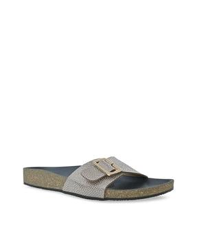 slip-on flat sandals with buckle strap
