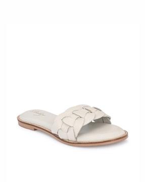 slip-on flat sandals with genuine leather upper